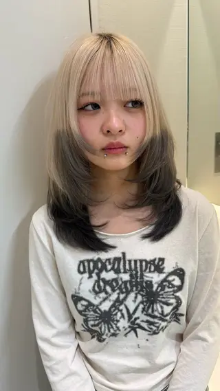 ミディアム カラー ダブルカラー 韓国レイヤーKYONのヘアスタイル