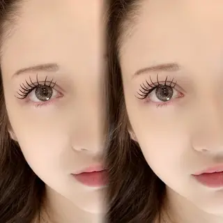 マツエク・マツパ 岩戸優奈 束感まつげ ピンク/ベージュのヘアスタイル