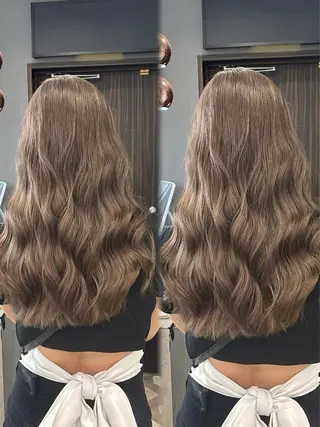 ロング 韓国ヘア/ブリーチ無 しWカラー/オリーブのヘアスタイル