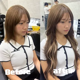 ロング ブリーチなしカラー ダブルカラーエクステのヘアスタイル