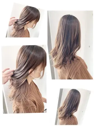 セミロング カラー パーマ 白髪ぼかしハイライト 柳川拓哉のヘアスタイル
