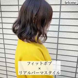 ミディアム カラー パーマ テトネ タカシのヘアスタイル