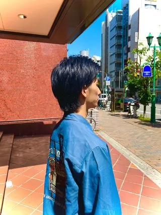 ミディアム カラー メンズ ハイトーン/パーマ 特化平田のヘアスタイル