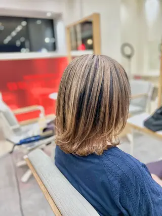 ミディアム カラー 太白区白髪ぼかし/ ボブカット/千葉達人のヘアスタイル