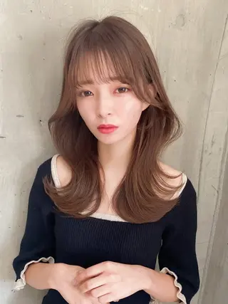 ミディアム レイヤー/顔まわり 縮毛矯正/月城宏清のヘアスタイル