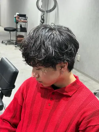 ショート パーマ メンズ 【シャドウパーマ センターパート】義心のヘアスタイル