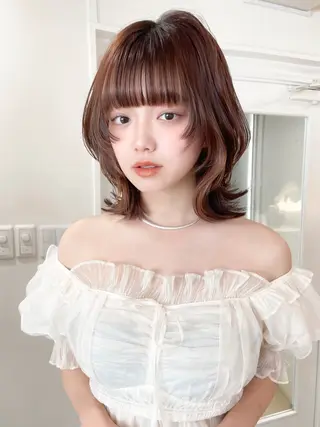 ミディアム カラー ミディアム/顔周り/ ベージュ🌼mayuのヘアスタイル