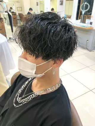ミディアム パーマ メンズ ショートボブ💗 ヤマネシオリのヘアスタイル