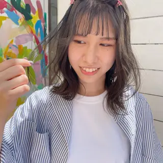 ミディアム カラー ヘアアレンジ なつき/艶ピンク/ girly hairのヘアスタイル