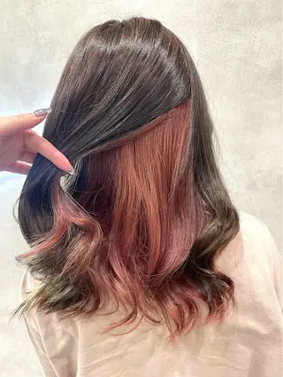 ミディアム カラー ヘアアレンジ 🍑🧋ハイトーン 暖色カラーlucaのヘアスタイル