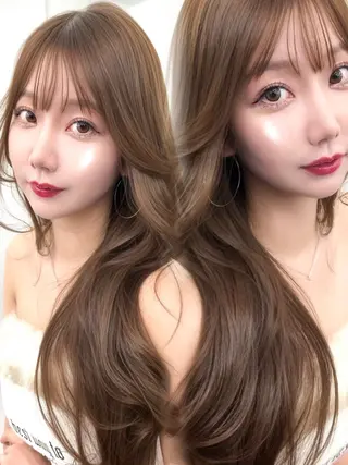 ロング カラー 透明感カラー✨🩵 韓国ヘアkanatoのヘアスタイル