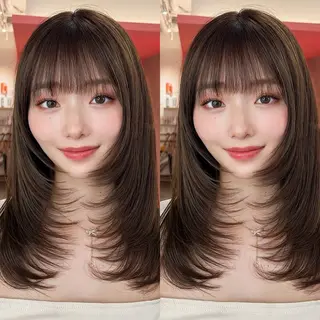 ミディアム カラー 山崎/ボブ縮毛矯正 レイヤー髪質改善のヘアスタイル