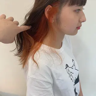 セミロング カラー 暖色カラー❤️横浜 エクステらん🦖のヘアスタイル