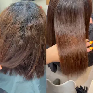 セミロング カラー パーマ ハイトーン縮毛/暖色 なーな🎀🤍のヘアスタイル