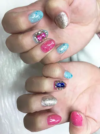 ロング カラー パーマ ヘアアレンジ ネイル マツエク・マツパ Sunny side nailのネイルデザイン