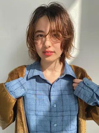 ミディアム パーマ 森貴裕/ベージュ/ パーマ/オリーブのヘアスタイル