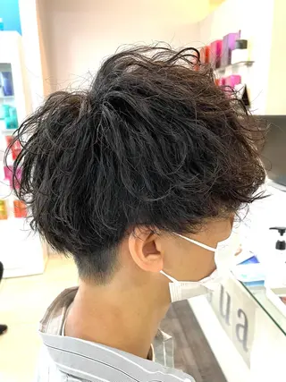 ショート パーマ メンズ 髪質改善× ハイライト溝江のヘアスタイル