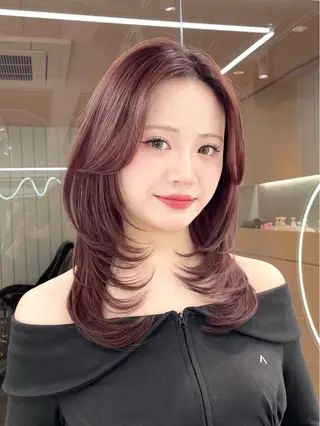 ミディアム カラー 美髪矯正 ブリーチな しダブル🍒❤ゆうきのヘアスタイル