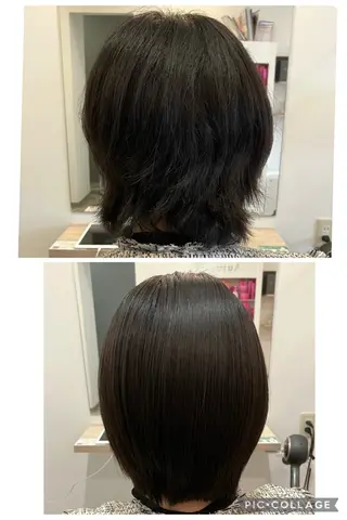 ミディアム パーマ ブリーチ&ストレート 長谷川勇人のヘアスタイル