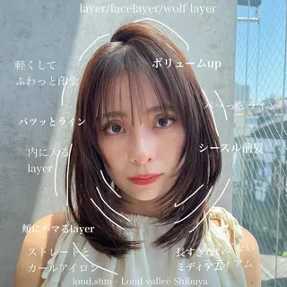 ミディアム カラー 山崎/ボブ縮毛矯正 レイヤー髪質改善のヘアスタイル