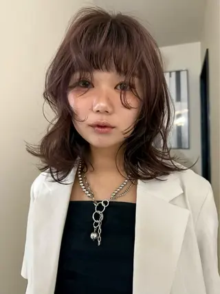 ミディアム カラー パーマ ヘアアレンジ 河相 美玖のヘアスタイル