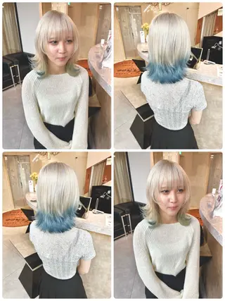 ミディアム カラー ヘアアレンジ ウルフとハイトーン みっちー✂️のヘアスタイル