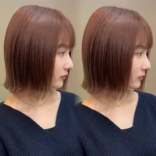 ショート カラー たぴ。ぱつっとボブ /暖色艶カラー🍒のヘアスタイル