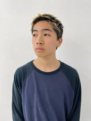 カラー メンズ スパイキーパーマ 柏NO1 藤本葉のヘアスタイル