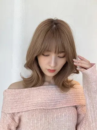 ミディアム カラー パーマ ヘアアレンジ nok shibuya所属・✨ハイトーン特化✨ 透明感カラー✨渋谷✨のヘアスタイル