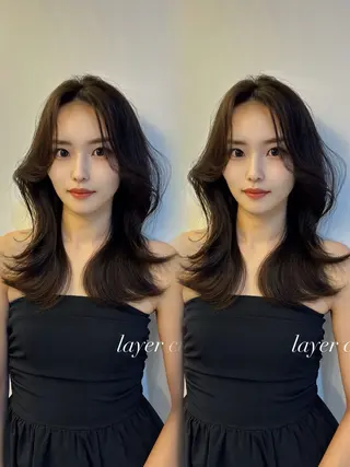 ミディアム カラー 心斎橋/縮毛矯正 /ブリーなしWカラーのヘアスタイル