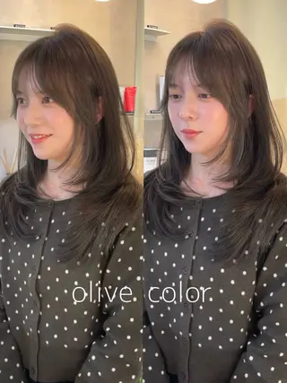ロング カラー ボブ/透明感カラー/ 赤み消し/髪質改善のヘアスタイル