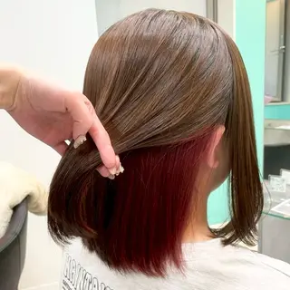 ミディアム カラー ボブ/艶カラー/ 暖色/Natsukiのヘアスタイル