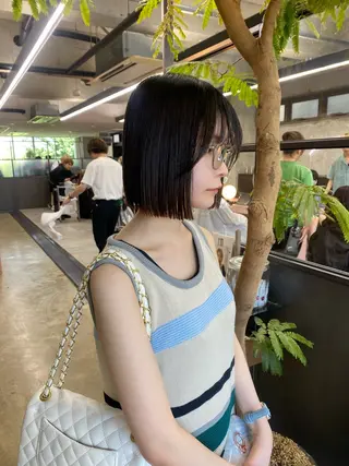 ミディアム 暖色カラー/オリーブ /ミニボブ/白柳美空のヘアスタイル