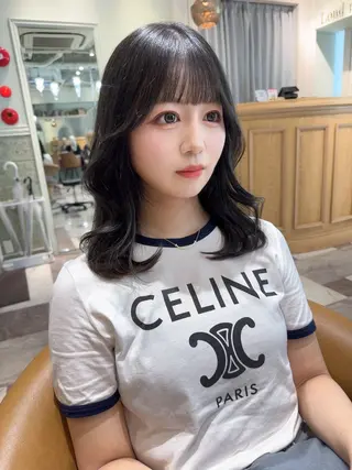 ミディアム カラー 木屋元一/透明感 /前髪/韓国ヘアのヘアスタイル