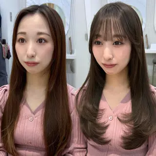 セミロング カラー 似合わせレイヤー 透明感カラーのヘアスタイル