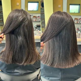 セミロング パーマ hub hair レイヤー/透明感のヘアスタイル