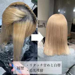 セミロング 名古屋ムラ修正 ハイトーンのヘアスタイル