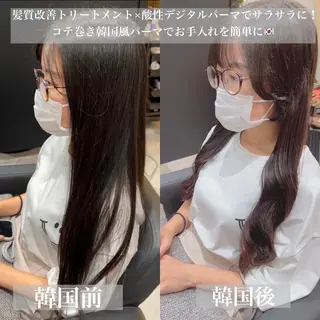 ロング パーマ ヘアアレンジ コテ巻き風パーマ 韓国風パーマ 無重力のヘアスタイル