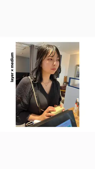 ミディアム カラー パーマ ヘアアレンジ メンズ キッズ ネイル マツエク・マツパ アイブロウ rewards成城学園前店所属・hiro【沿線で叶う 似合わせhair】のヘアスタイル