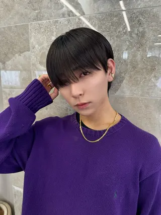 メンズ excia渋谷所属・曲がる縮毛矯正 センターパート/翼のヘアスタイル