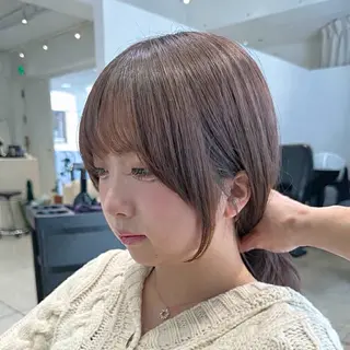 セミロング ショートパーマ カットモデルのヘアスタイル