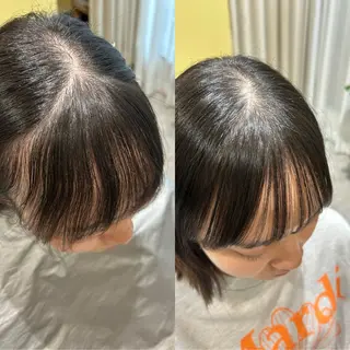 セミロング パーマ hub hair レイヤー/透明感のヘアスタイル