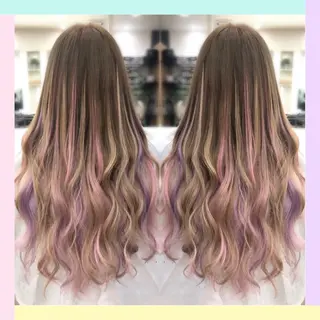 ロング カラー れん/ハイトーン /エクステ/韓国風のヘアスタイル
