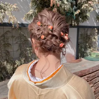 ミディアム カラー ヘアアレンジ なつき/艶ピンク/ girly hairのヘアスタイル