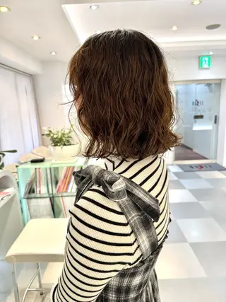 ミディアム パーマ ZENKO表参道店所属・デジタルパーマ 🌀ボブ　萩原　龍のヘアスタイル