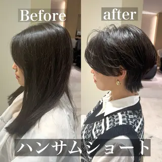 ショート 韓国風/小顔レイヤー /艶カラーのヘアスタイル