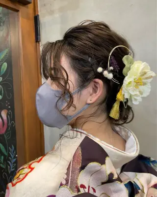 セミロング ヘアアレンジ 【ピンク/韓国ヘア/ ヘアセット】亜海のヘアスタイル