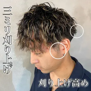 ショート カラー パーマ ヘアアレンジ メンズ メンズパーマ/ メッシュ😎タクミのヘアスタイル