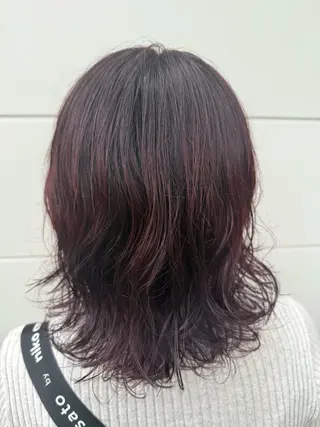 ミディアム カラー パーマ 佐藤 志乃/艶カラーのヘアスタイル