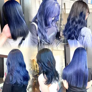 セミロング カラー ヘアアレンジ 青髪特化🩵ブリーチ ハッシュカットのヘアスタイル